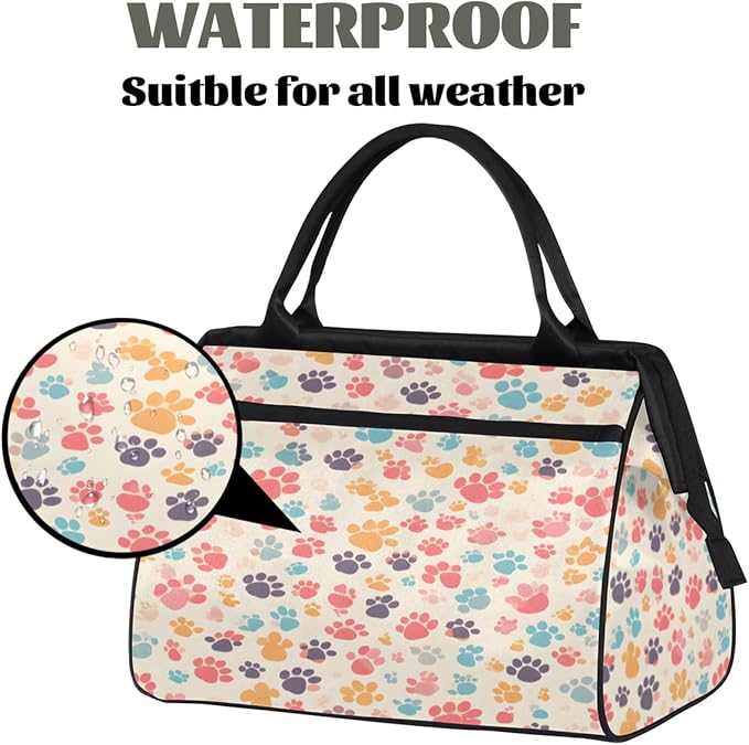 Colorful Pawprint Overnight Weekender Bag for Women Men Travel Duffel Bags Waterproof Luggage Carry on Sports Yoga Gym Bag
