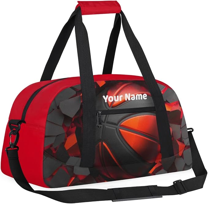 Custom Gym Bag Red Black Soccer Personalized Outdoor Sports, Travel Carry-On Luggage and Dance Practice Designed Specifically for Boys and Girls