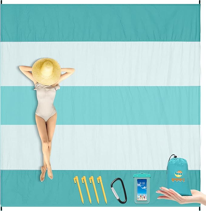 BYDOLL Nylon Beach Blanket Waterproof Sandproof Oversized 7'x7' Suits 1-5 Adults Sand Free Extra Large Blanket Lightweight Soft Picnic Mat for Beach Travel Camping