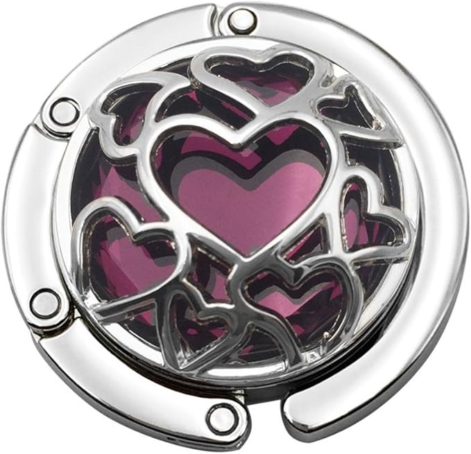 Multiple Hearts Style Premium Foldable Handbag Bag Purse Hanger Table Hook Holder (Purple)
