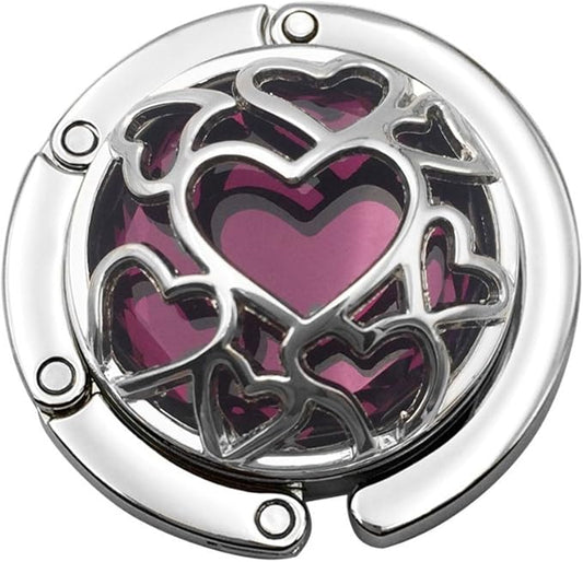 Multiple Hearts Style Premium Foldable Handbag Bag Purse Hanger Table Hook Holder (Purple)