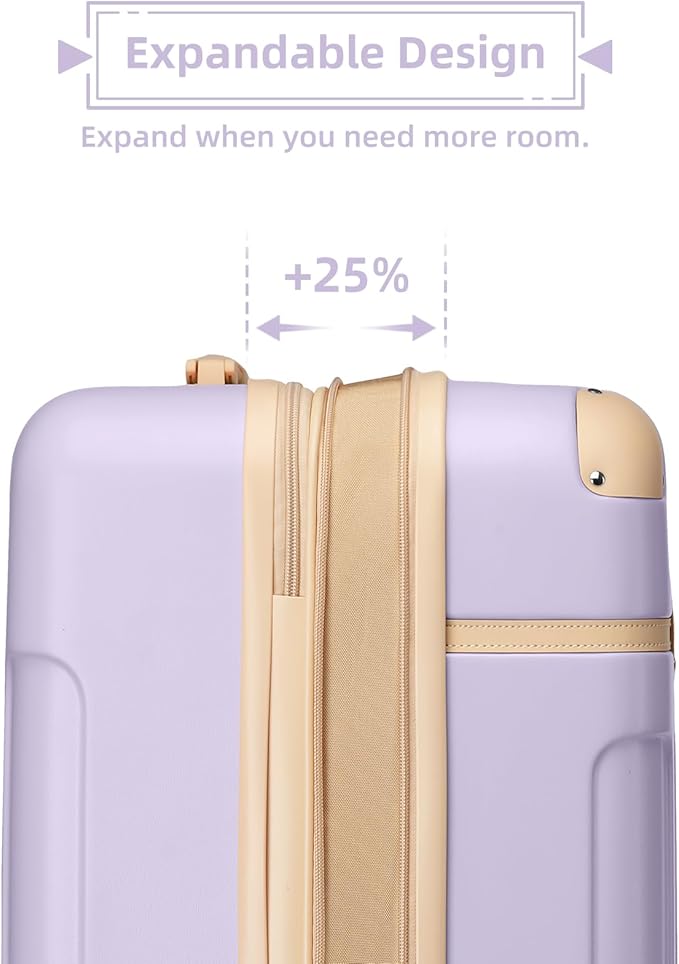 LARVENDER Luggage Sets 3 Piece Expandable Carry on Luggage 22x14x9 Airline Approved Hardshell Suitcase with Wheels TSA Lock, Lightweight Suitcase Set for Women with Travel Backpack, Lavender