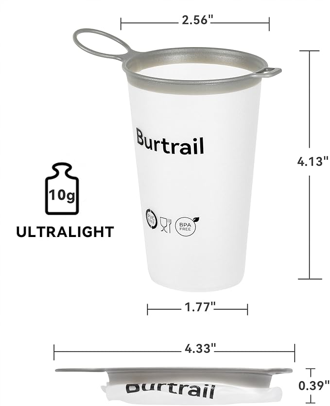 Collapsible Running Cup - 2 Pack with 2 Plastic Hooks(Gray&Red), 200ml BPA-Free Reusable Cups for Running, Marathon, Ultrarunning, White/French Gray
