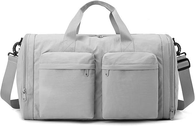 ZUEVI Gym Duffel Bag for Men Women with Shoe and Wet Compartment Lightweight Foldable Carry On Sports Travel Bag for Training Yoga Weekender(Grey)