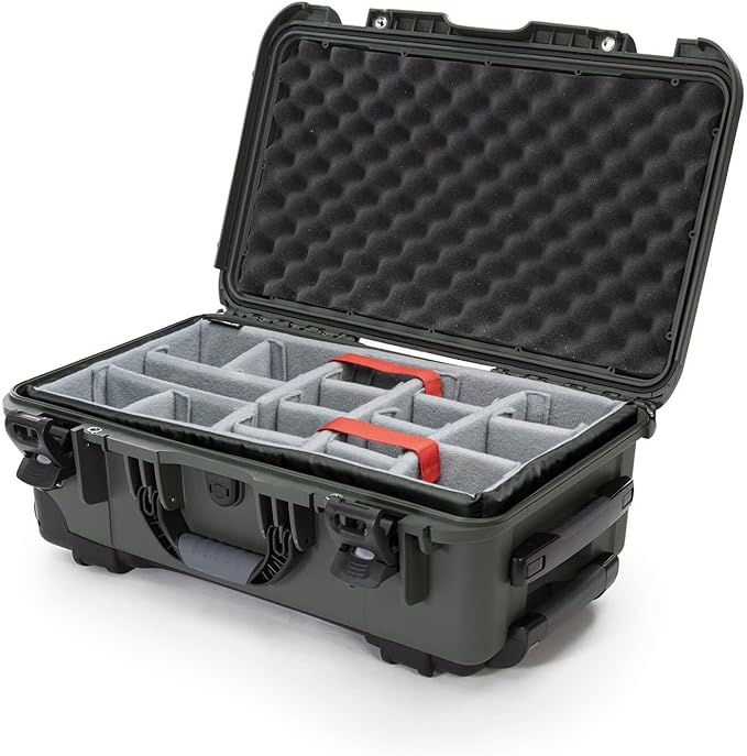 NANUK 935 Hard Case with Padded Divider – Waterproof Equipment Case with Wheels, 22” x 14” x 9” – Dustproof and Impact Resistant, Airline Carry-On Approved – Olive