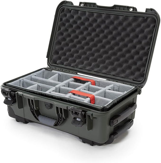 NANUK 935 Hard Case with Padded Divider – Waterproof Equipment Case with Wheels, 22” x 14” x 9” – Dustproof and Impact Resistant, Airline Carry-On Approved – Olive