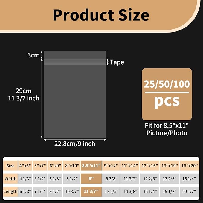 Clear Plastic Sleeves for Paper 8.5x11, Acid Free Paper Protector Sheets Comic Book Sleeves, Art Prints Sheet Protectors Document Protectors, 100 Count