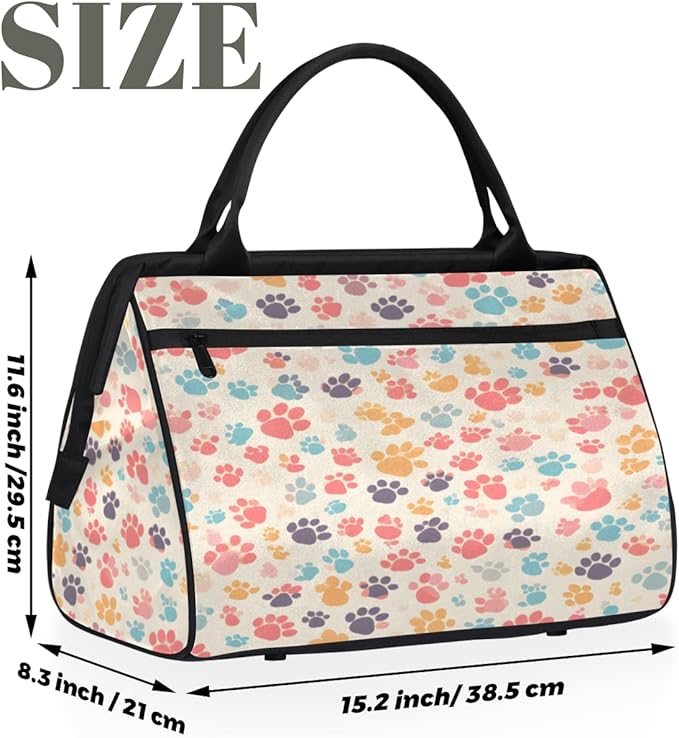 Colorful Pawprint Overnight Weekender Bag for Women Men Travel Duffel Bags Waterproof Luggage Carry on Sports Yoga Gym Bag