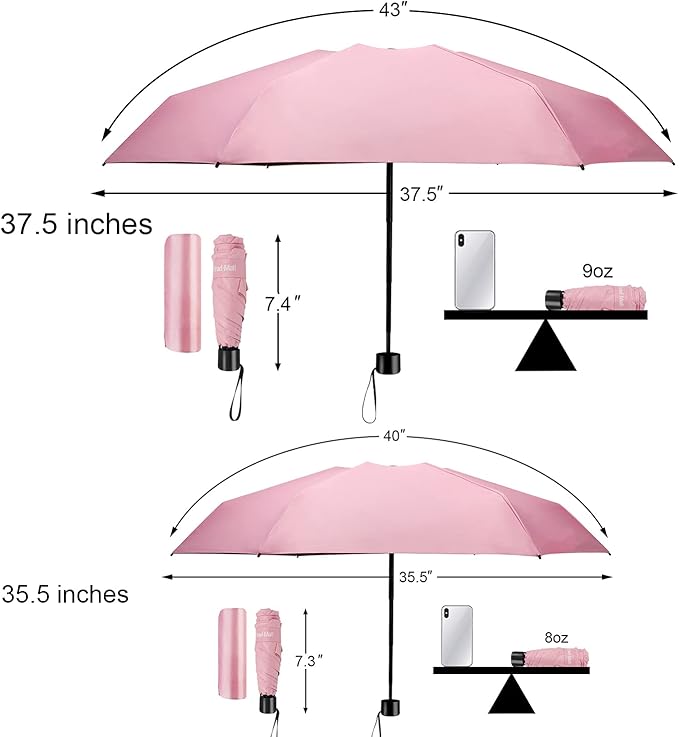 TradMall Mini Travel Umbrella, Portable Lightweight Compact Parasol with 95% UV Protection for Sun & Rain