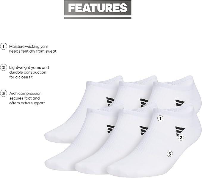 adidas Men's Superlite No Show Socks (6 Pairs) Lightweight & Breathable