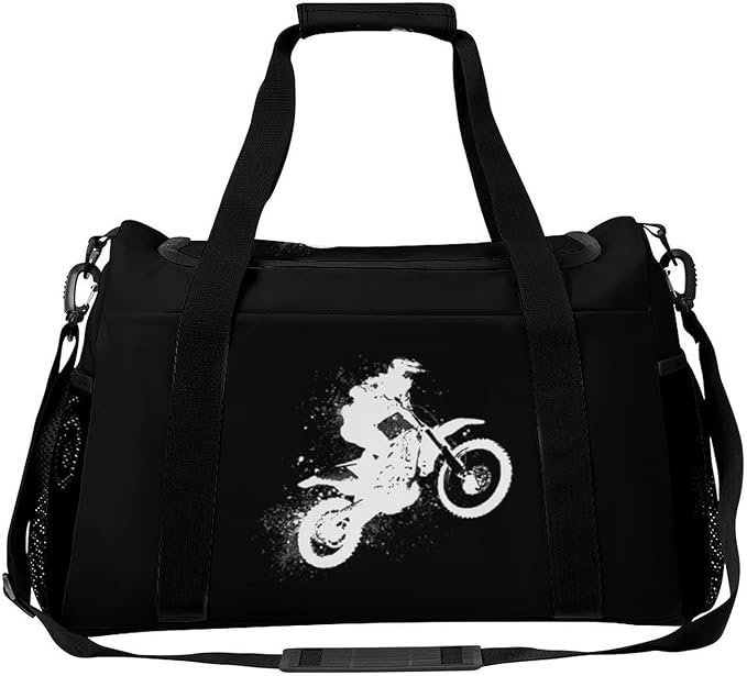 Motorcycle Motocross Duffle Bag Gym Bag for Workout Travel Tote with Detachable Straps