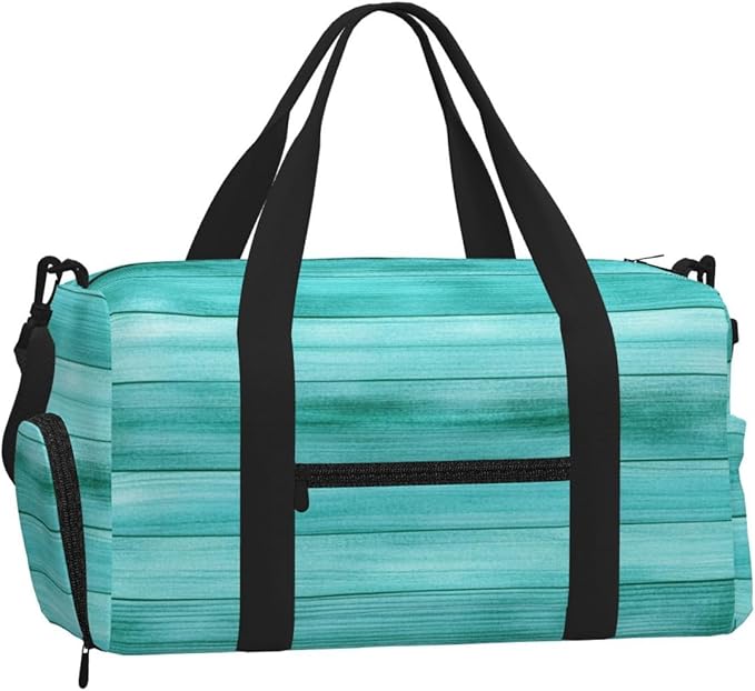 Sports Gym Bag Teal Green Wood Board Travel Duffel Bag With Shoe Compartment Shoulder Strap, Lightweight Water-Resistant Weekend Overnight Totes For Women Men
