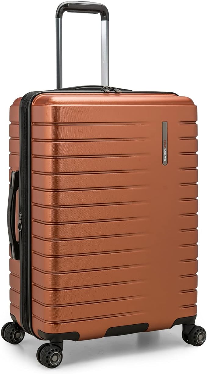 Traveler's Choice Archer Polycarbonate Expandable Luggage with Spinner Wheels, Orange, Checked 26-Inch