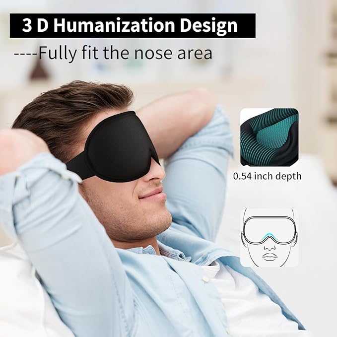 Easysleep Sleep Eye Mask 3D Contoured Cup Sleeping Mask with 100% Light Blocking and Adjustable Strap Soft Breathable Eye Cover Night Blindfold Mask for Men Women.