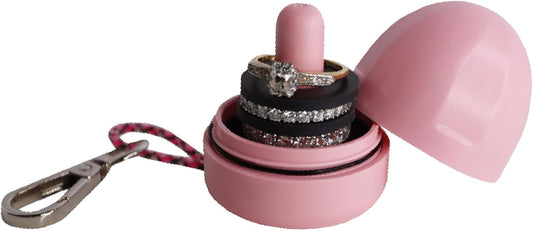 Ring Holder Keychain, Jewelry Organizer and Storage, Portable Waterproof Ring Holder, Pill Box Keychain Container, Gym Accessory, and Travel Ring Case (Desert Pink)