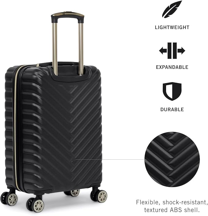 Kenneth Cole REACTION Madison Square Lightweight Hardside Chevron Expandable Spinner Luggage, Black, 24-Inch Checked