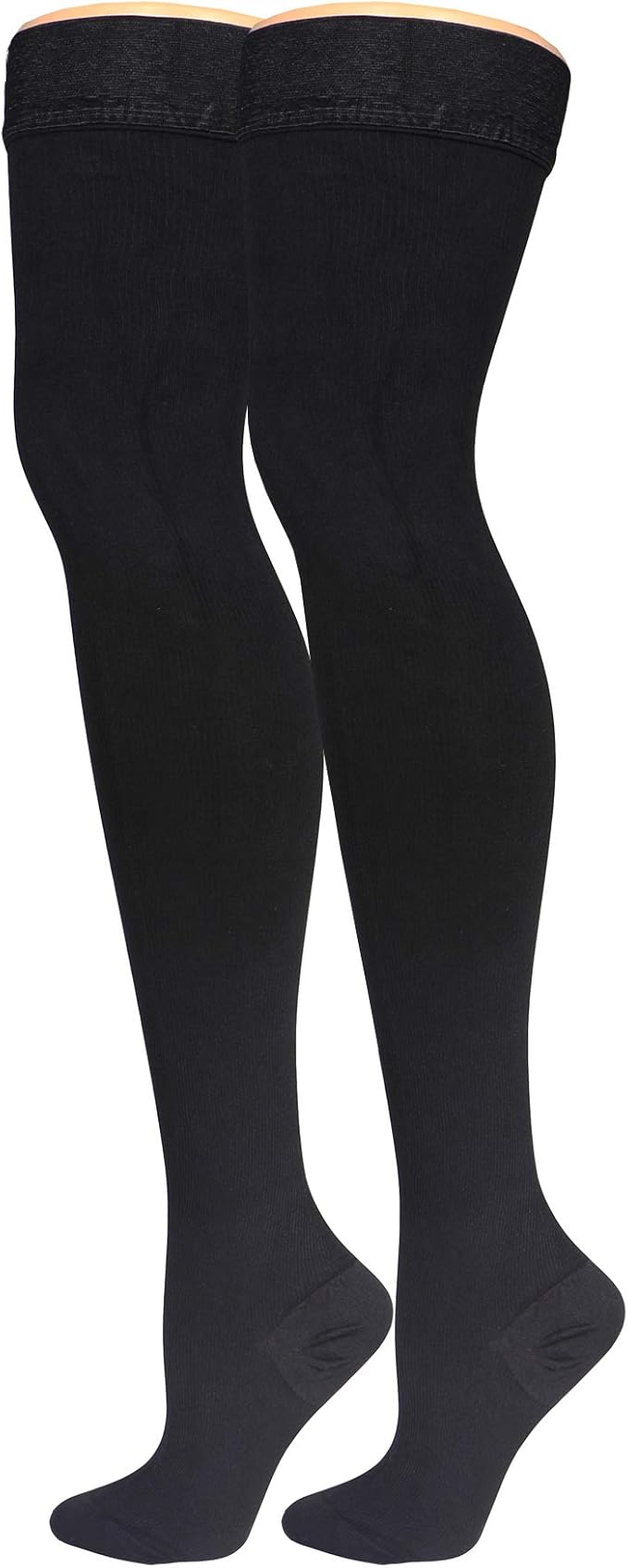 Truform Compression Socks, 20-30 mmHg, Men's Dress Socks, Thigh High Over Knee Length, Black, Medium
