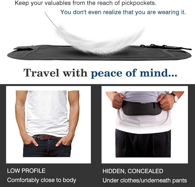 N+B Travel Money Belt Under Clothes, Waist Bag Hidden Wallets Secure Chest Money Pouch Adjustable Chest Bags for Cash Passport Security Travel Pack Secret Anti-theft Money Belts for Women Men (khaki)