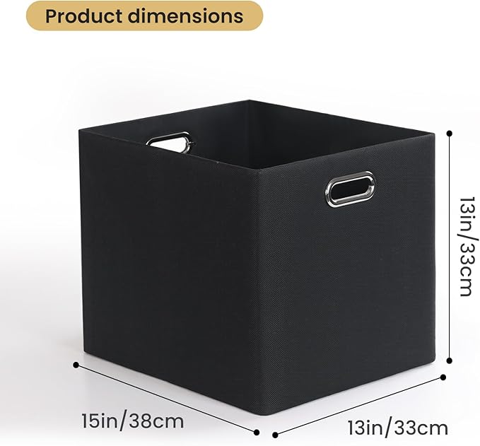Posprica Collapsible Storage Bins,13×15x13 Foldable Storage Cube Boxes Fabric Drawer for Closet Shelf Cabinet Bookcase, set of 4 (1200D Black)