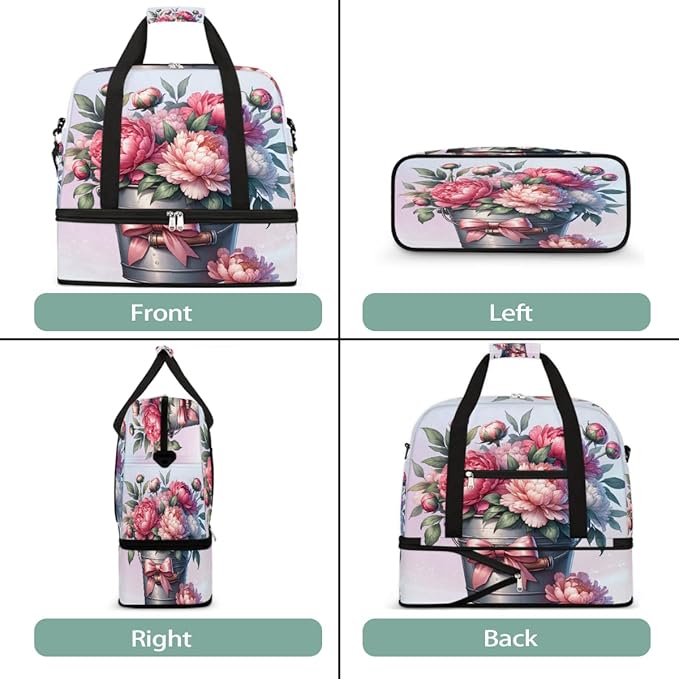 Pink Flowers Floral Large Weekender Bag with Shoe Compartment Travel Duffel Bags for Women Carry On Hospital Overnight Bag Foldable Personal Item Travel Bags Tote Gym Sports Airplanes