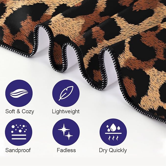 Leopard Print Beach Towel, 36"x72" Sand Free Quick Dry Thin Lightweight Microfiber Towel Gifts for Women Men