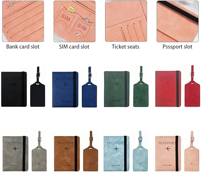 Luggage Tag and Passport Holder Set,Passport Cover with Card Slot and Boarding Pass Slot Combo,Passport Travel Must Have, Waterproof and Scratch Resistant Travel Accessories（Black）