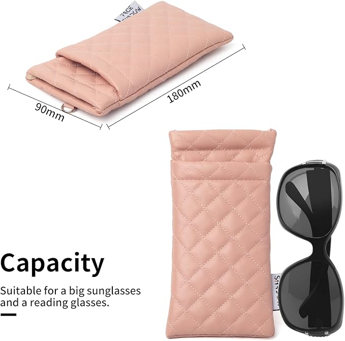 Face Shadow Double Glasses Case Soft Eyeglass Case For Women Men Squeeze Top Sunglasses Case With Cleaning Cloth