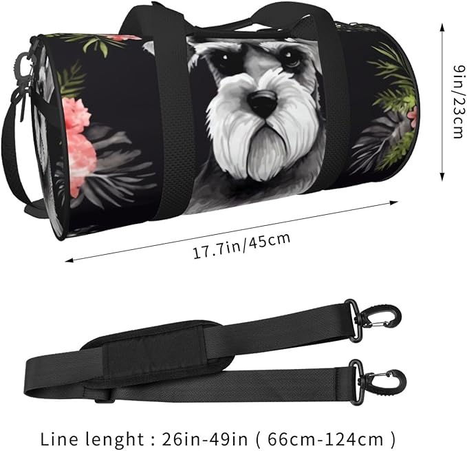 Travel Duffel Bag Lightweight Carry On Weekender Overnight Bags Schnauzer Sports Tote Gym Backpack with Adjustable Strap Hospital Bags Foldable Luggage Bag for Women Men