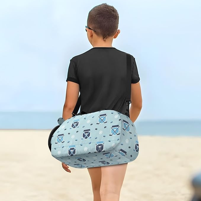 Winter Sports Hockey Blue Print Kids Sports Duffle Bag for Boys Girls Toddler Weekender Overnight Bag with Shoe Compartment & Wet Pocket Travel Foldable Bag for Travel Sport Gym Dance