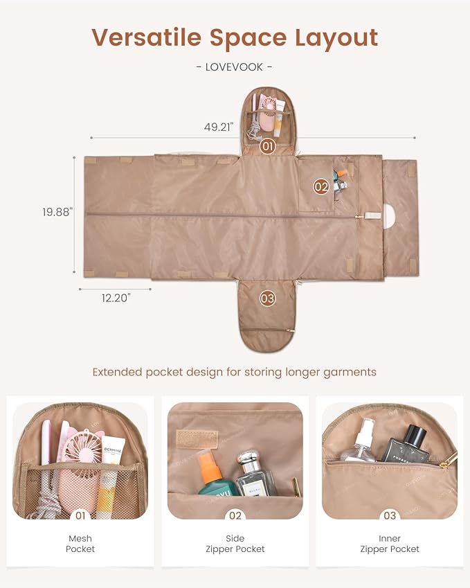 LOVEVOOK Convertible Garment Bag for Travel with Shoe Pouch, Carry On Garment Duffel Bag with Toiletry Bag, 2 in 1 Hanging Suitcase Suit Bag, Waterproof Weekender Bag for Women Travel, Wedding, Beige