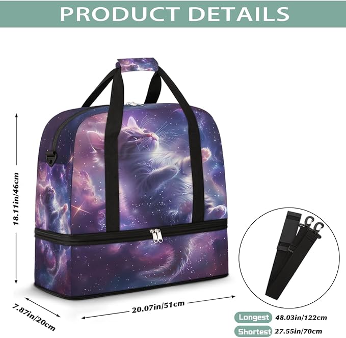 Purple Galaxy Kitten Cat Large Weekender Bag with Shoe Compartment Travel Duffel Bags for Women Carry On Hospital Overnight Bag Foldable Personal Item Travel Bags Tote Gym Sports Airplanes