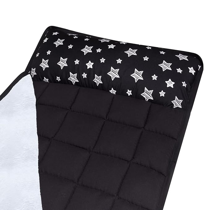 Toddler Sleeping Bag Nap Mat Black with Fleece Blanket, Lightweight, Soft Perfect for Toddlers Preschool, Daycare, Travel Sleeping Bag Boys Girls, 21" x 50" Fit Standard Cot