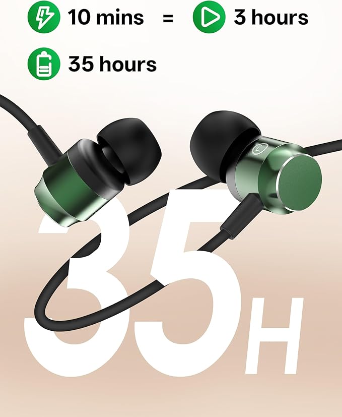 Neckband Bluetooth Headphones, Wireless Bluetooth 6.0 Earbuds with Microphone, Comfortably Light, Deep Bass Earphones 35H Playtime, IPX5 Waterproof, Magnetic Headset for Workout (Olive Green)
