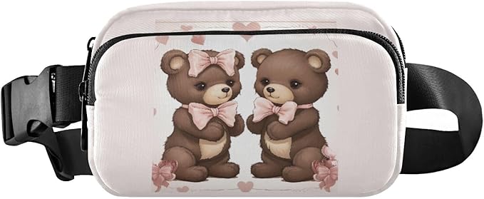 Valentine Panda Bears Hearts Bows Fanny Pack for Women Men Water Resistant Fashion Waist Packs with Adjustable Strap Belt Bag for Travel Workout Jogging Hiking 21218138