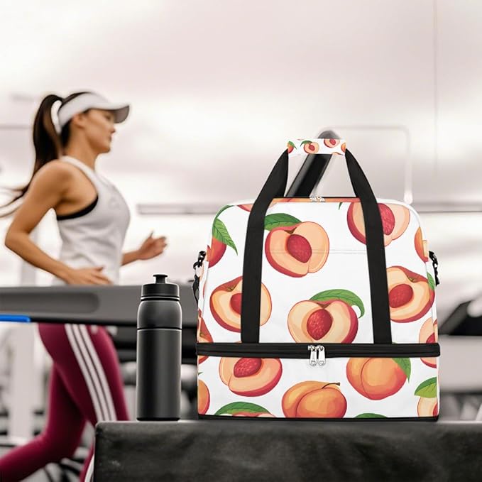 Pink Fruit Peach Large Weekender Bag with Shoe Compartment Travel Duffel Bags for Women Carry On Hospital Overnight Bag Foldable Personal Item Travel Bags Tote Gym Sports Airplanes