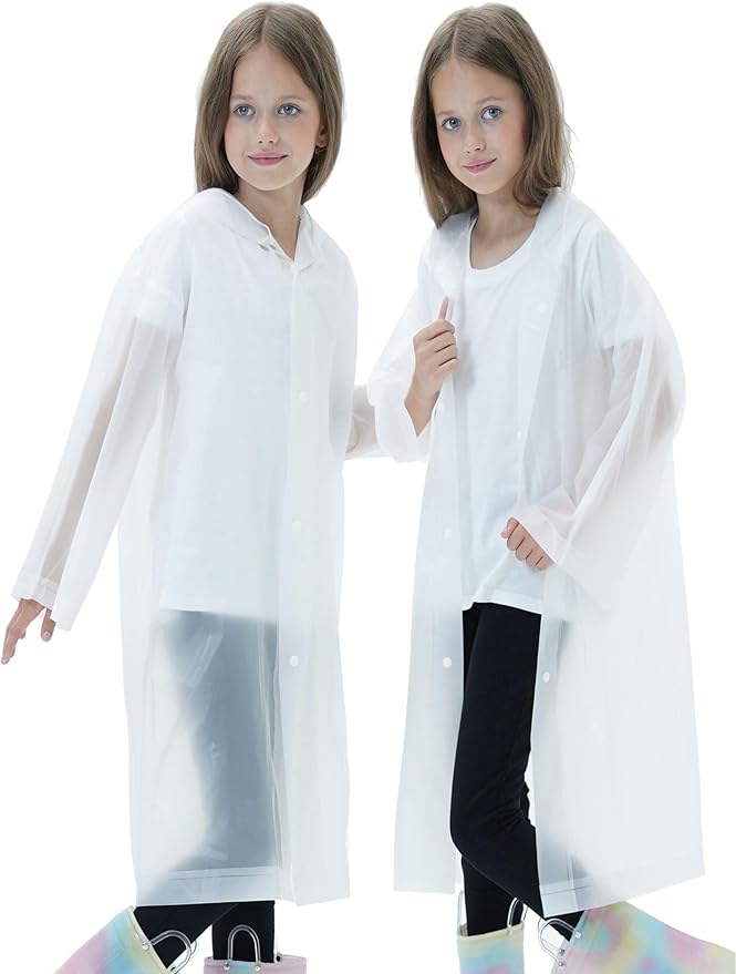 2 Pack Raincoats for Kids, Reusable Rain Ponchos with Hood and Sleeves Rain Coats for Boys and Girls