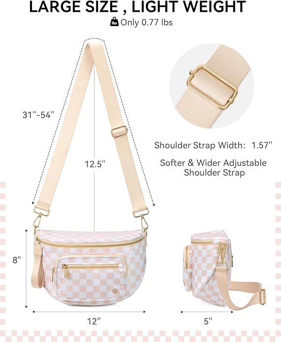 BOSTANTEN Crossbody Bags for Women Cross Body Purse Checkered Bum Bag, Large Diaper Purse for Moms, Perfect for Work/Travel