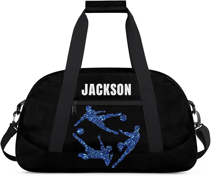Custom Gym Duffel for Kids Boys,Personalized Black Duffel Bag Overnight Bags for Travel Weekender Practice Sports
