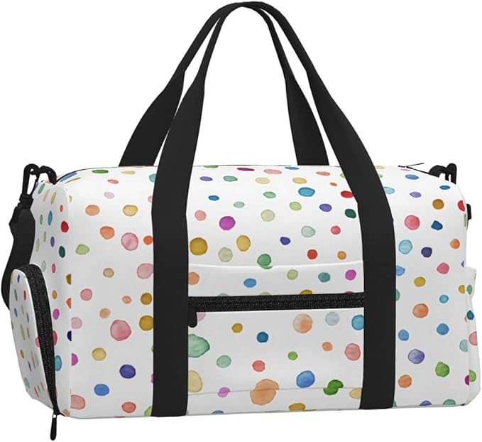 Rainbow Confetti Dots Watercolor Pattern Women'S Gym Duffle Bag With Shoes Compartment, Ideal For Travel, Gym, Sports, Duffel, Weekender