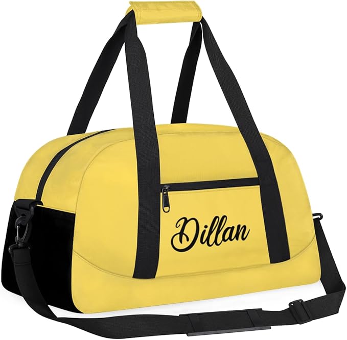 Custom Name Gym Duffel for Kids,Personalized Sports Bag Lightweight Gym Bags for Boys & Girls,Fitness Travel Weekender for Travel, and Workout Yellow