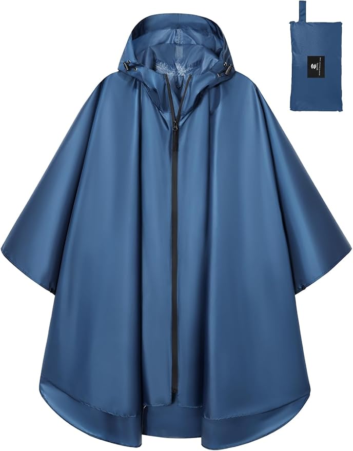 SaphiRose Lightweight Waterproof Rain Poncho for Adults with Hood Portable Rainwear for Outdoor