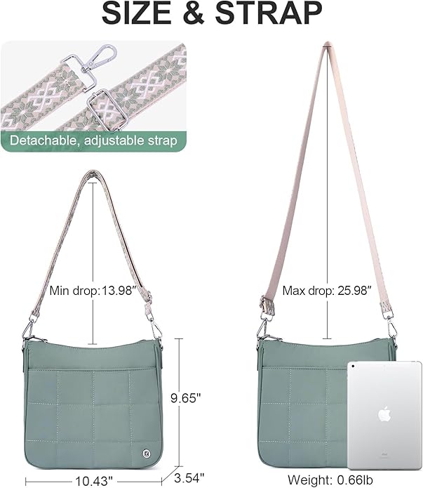 Anti Theft Crossbody Bags for Women,Quilted Puffer Travel Purses Shoulder Hobo Bag Handbag with Guitar Strap