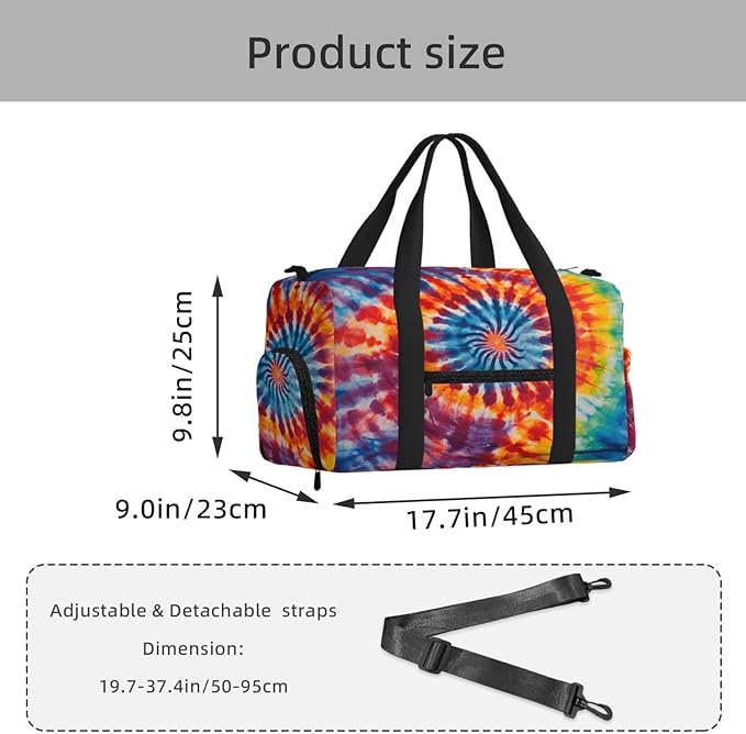 Sports Gym Bag Tie Dye Art Swirl Travel Duffel Bag With Shoe Compartment Shoulder Strap, Lightweight Water-Resistant Weekend Overnight Totes For Women Men