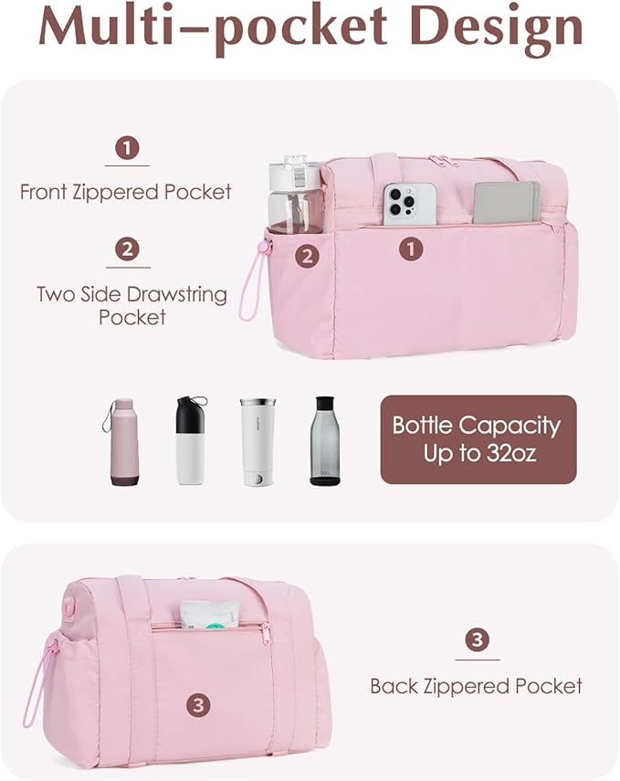 Small Gym Bag, Mini Gym Bag for Women with Yoga Mat Holder and Wet Compartment, Cute Mini Puffer Duffle Bag with Water Bottle Pocket for Workout Yoga Dance, Puffer Pink