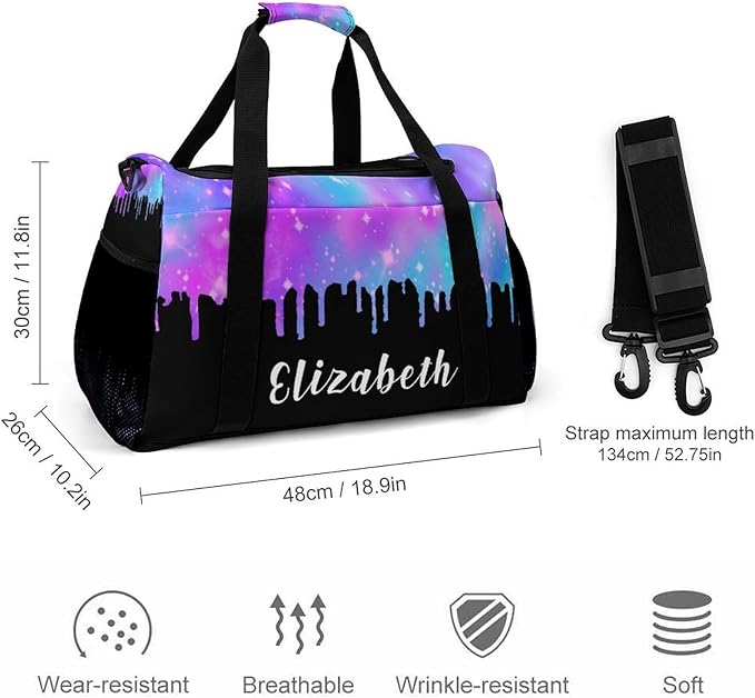Personalized Starry Blue Pink Sparkling Print Duffle Bag with Name for Women Man Custom Travel Perform Training Bag for Men Women Luggage Bag