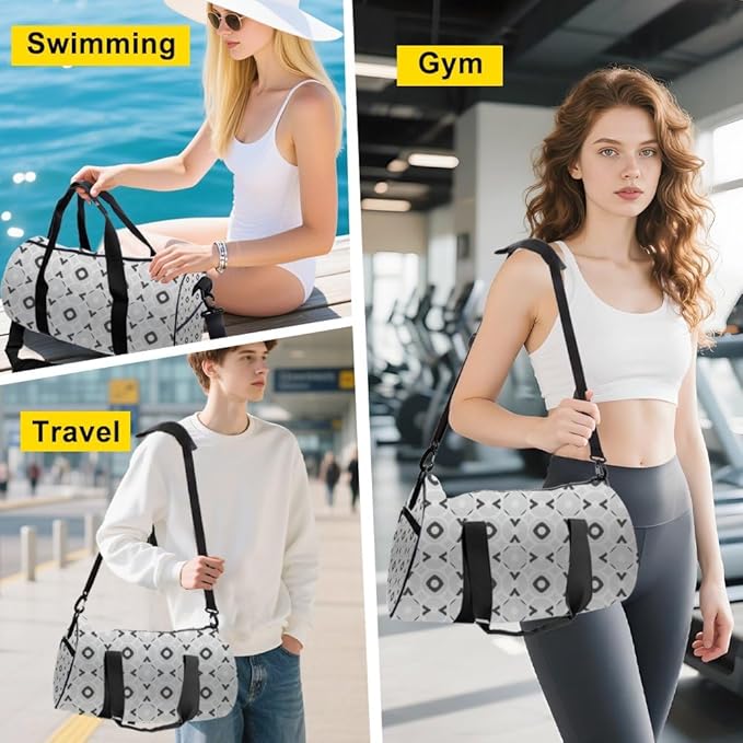 Minimalist Geometric Motif Foldable Gym Bags For Women Oxford Tote Bags Adjustable Shoulder Strap, Convertible Carry Backpack Cute Weekender Bag For Volleyball Wrestling Gym Essentials Women