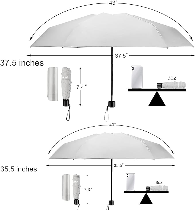TradMall Mini Travel Umbrella, Portable Lightweight Compact Parasol with 95% UV Protection for Sun & Rain