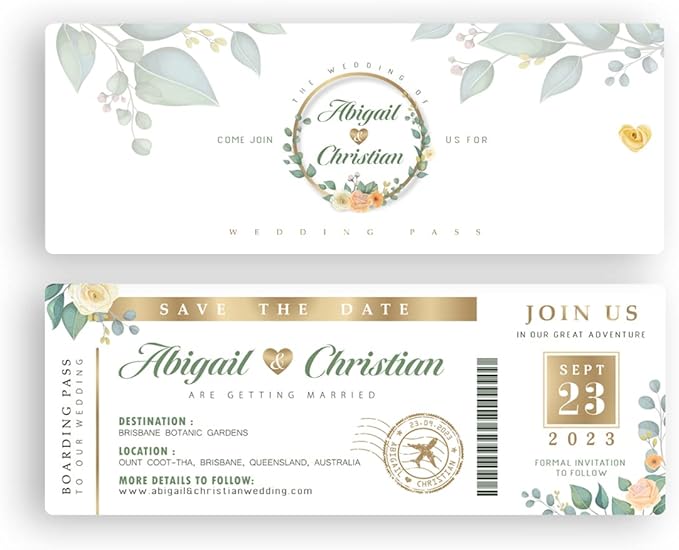 Summer-Ray 24 sets Personalized Save the Date Boarding Pass with Sleeve Holder