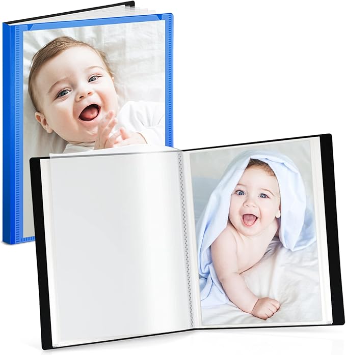 CRANBURY Small Photo Album 5x7 (Blue), 2-Pack Plastic Photo Book, 24 Pockets Show 48 Pictures, Mini Picture Binder with Customizable Album Cover, 5 x 7 Clear Sleeves