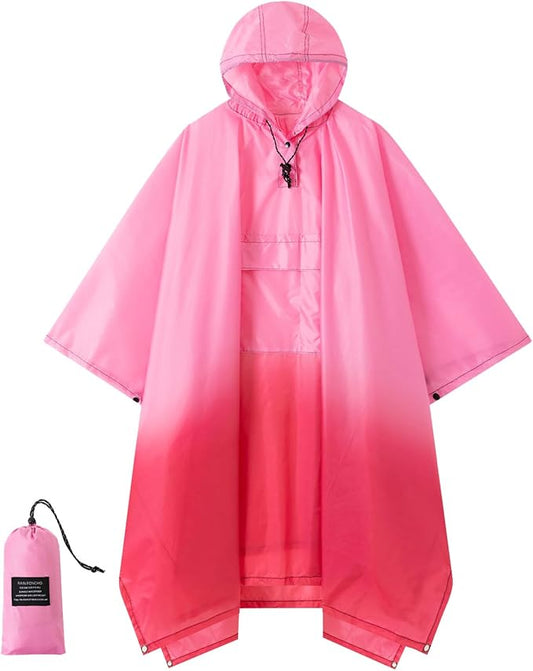 Hooded Rain Poncho for Adults - Waterproof Rain Coat and Lightweight Jacket 3-in-1 Multi-Function with Pockets